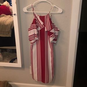 SOLD Red & white dress w/ off the shoulder sleeves